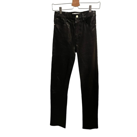 NWT FRAME Le Sylvie High Waist Slender Straight Lambskin Leather Pants Size 25 - Picture 2 of 12